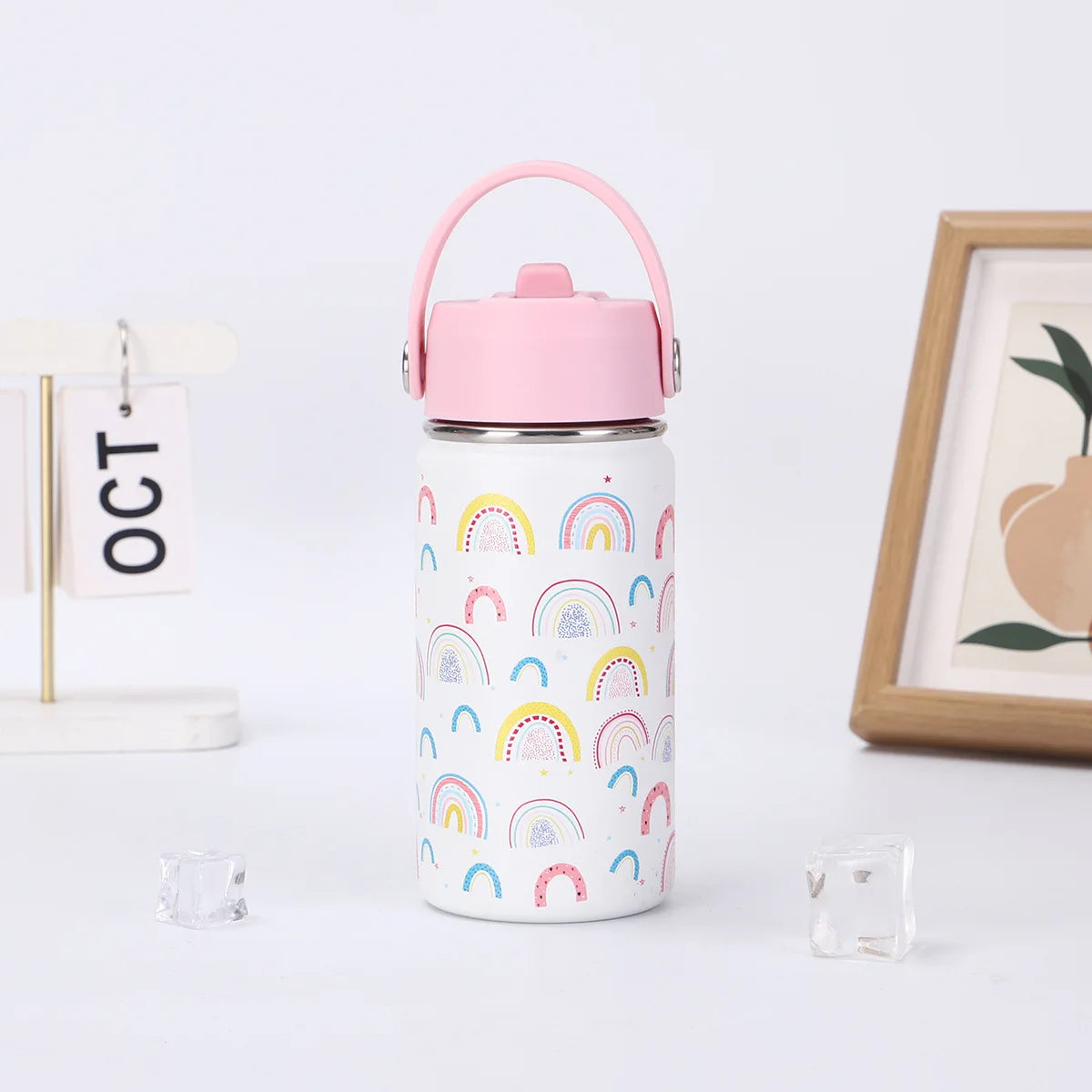 12oz Kids Water Bottle Cartoon Animal Children's Cup With Straw Stainless Steel Vacuum Flacks Thermos Bottle Thermal Mug Cups