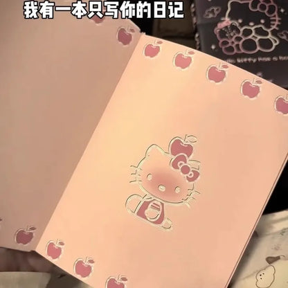 Kawaii Japanese Style Cartoon Hello Kitty Leather Notebook Soft PU Colored Page Diary High-Value Cute Surprise Gift for Fans