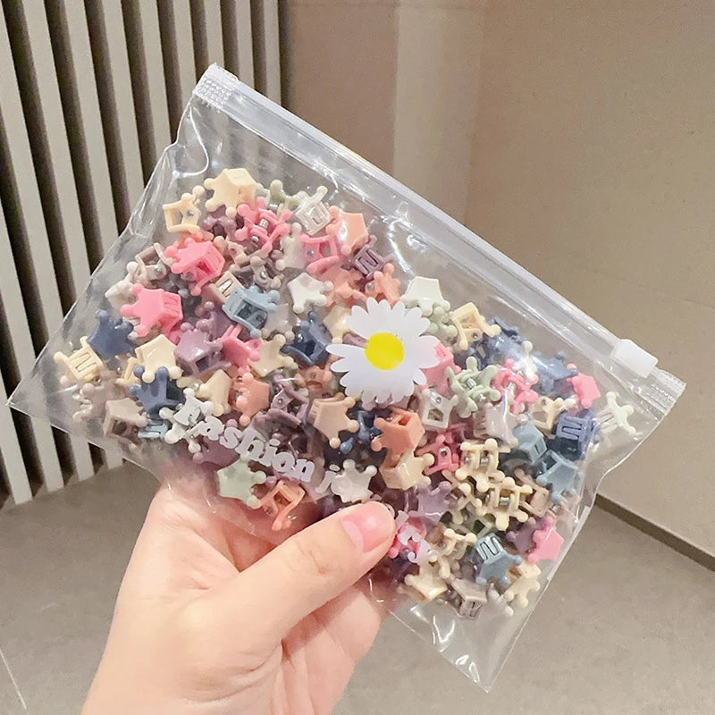 100Pcs Cute Flower Star Hair Claws Styling Hair Braid Hairpins Kids  Colorful Small Girls Hair Clips Hair Accessories Headwear