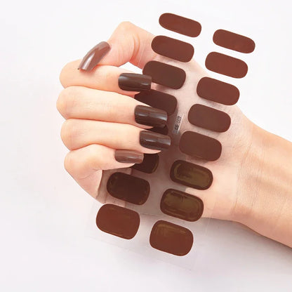 16Tips Nude Semi-Cured Gel Nail Wraps Sticker Long-Lasting UV LED Lamp French Nail Decal Full Cover Waterproof Semi-Cured Sticke