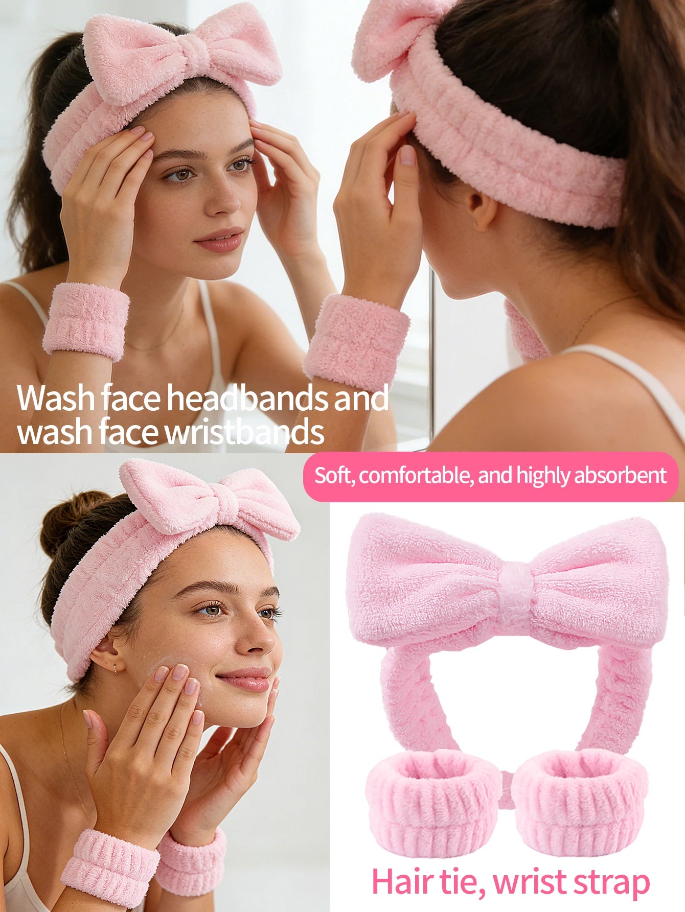 1pcs/18pcs Makeup Tool Set: 12 Pink Makeup Brushes, Triangular Powder Puffs, Wristbands, Hairbands, Facial Cleansing Puffs
