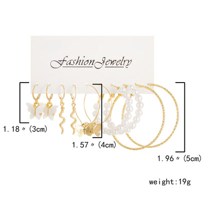 3-9 Pairs Heart Butterfly Drop Earrings Set Big Circle Piercings Earrings Jewelry for Women Imitation Pearl Hoop Cute Ear Buckle