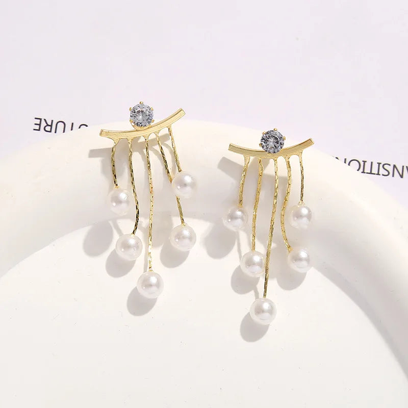 Korean Luxury Pearl Tassel Earrings Women Jewelry Fashion New Luxury Women's Banquet Wedding Pearl Stud Earrings