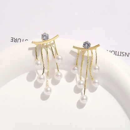 Korean Luxury Pearl Tassel Earrings Women Jewelry Fashion New Luxury Women's Banquet Wedding Pearl Stud Earrings