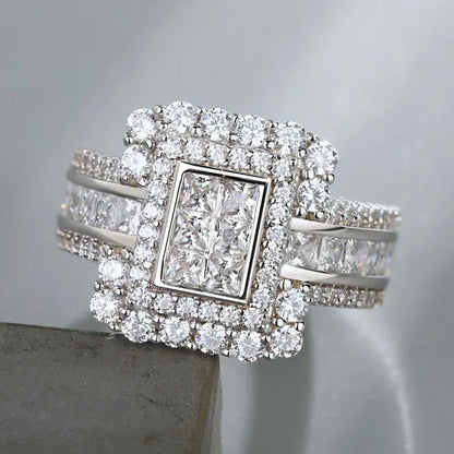 New Fashion Square Flashing Ring with Geometric Luxury Inlaid AAA Cubic Zirconia  Wedding Accessories Women's Jewelry