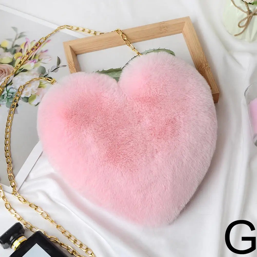 Fashion Women's Heart Shaped Handbags Cute Kawaii Faux Fur Crossbody Bags Wallet Purse Plush Chain Shoulder Bag Lady Handbag