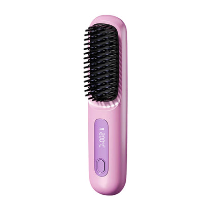 Portable Straightener Brush Cordless Hair Straightener Brush 3Setting Temperature Rechargeable Ceramic Hot Comb Brush for Travel