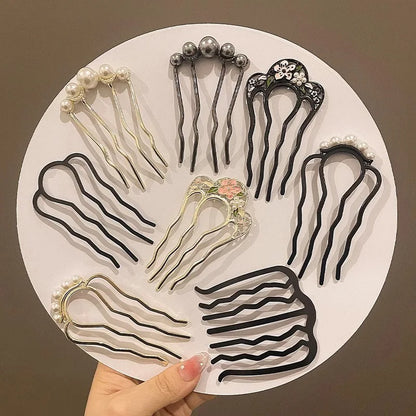 Metal U-Shaped Hair Sticks Combs Pearl Tassel Hair Fork Hair Clip Hairpins Women Girl Hair Accessories Ornament Styling Tool