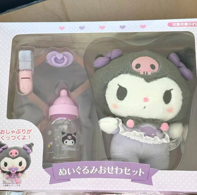 Sanrio Baby Care Play Set Box Kitty Kuromi Cinnamoroll With Bottle Feeding Diaper Changing Anime Figures Model Toys Girl Gift
