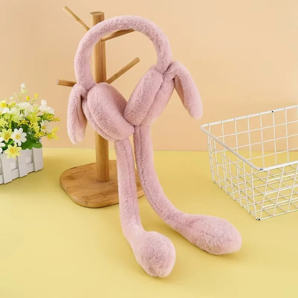 Creative Rabbit Ear Muffs Soft Moving Jumping Ears Winter Warm Earmuffs Ear Warmer for Women Girls