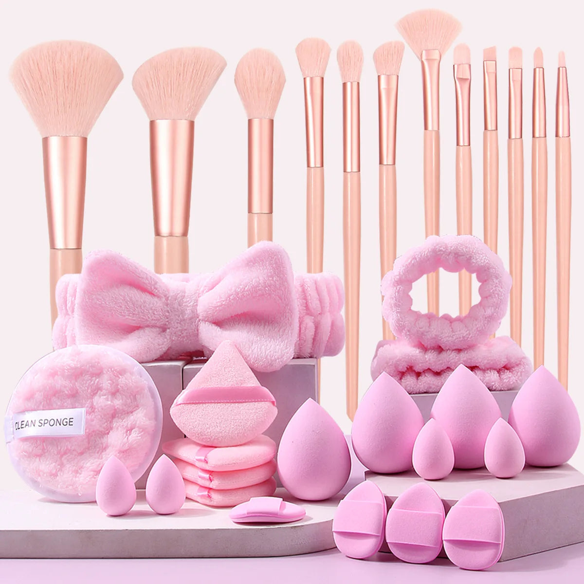 Large Combination Beauty Tools Set Face Washing Makeup Sponge Full Set Pink Cosmetic Brush Set for Ordinary People