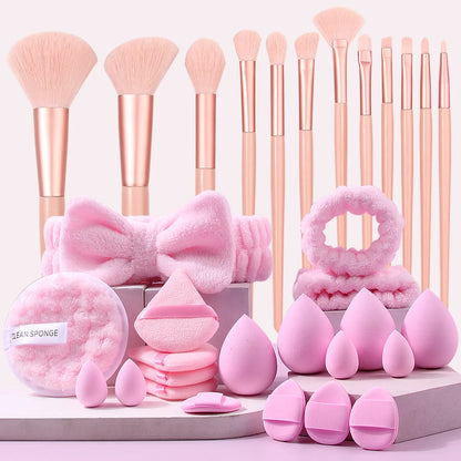Large Combination Beauty Tools Set Face Washing Makeup Sponge Full Set Pink Cosmetic Brush Set for Ordinary People