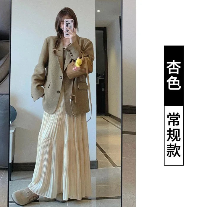 Sweet Purple Pleated High Waist A- Line Long Skirt Women's Fashion Spring Summer New Style Slimming Hip Covering Half-length S..