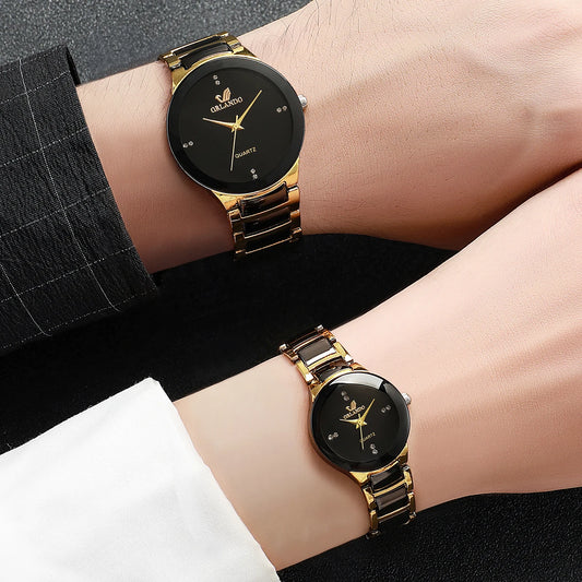 1/2PCS Couple's Watches Fashion Stainless Steel Band Men Women Analog Quartz Watches Set