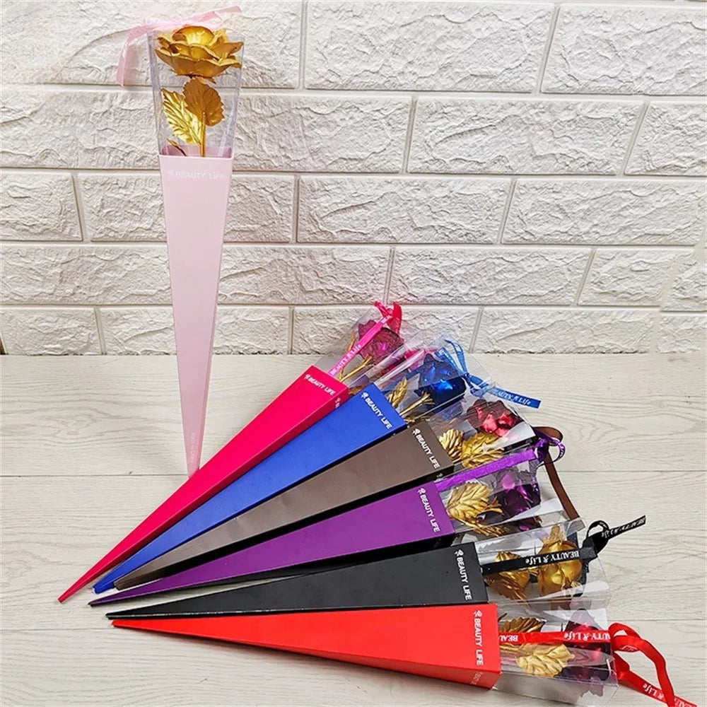 24k Eternal Rose Artificial Flowers Foil Plated Gold Rose Wedding Valentine'S Day Decoration Mother'S Day Gifts Fake Flower