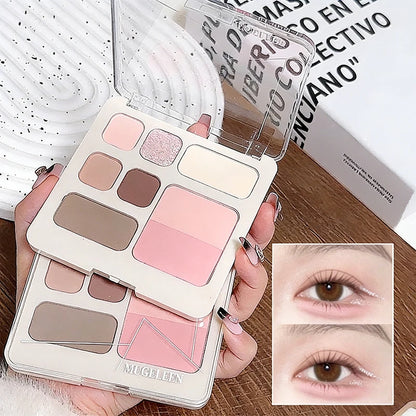 8 Color Pink Brown Eyeshadow Blush Palette Matte Beige Highlighter Gray Earth Tone Contour Cheek Rouge Multifunctional Cosmetic
