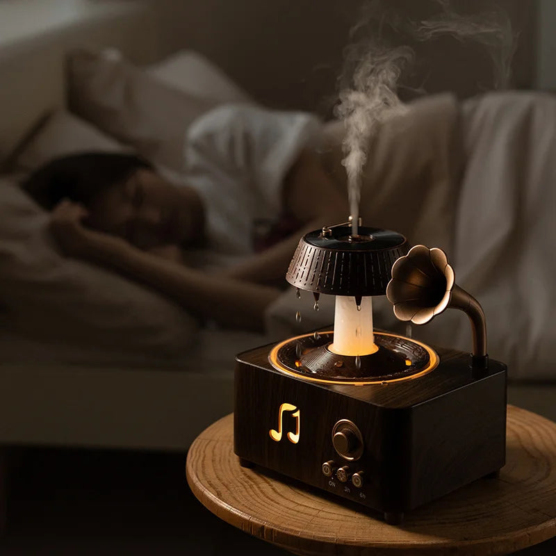 Rotating Raindrop Humidifier Retro Record Player Design Soothing White Noise Music Ideal For Home Decor And Christmas Gifts