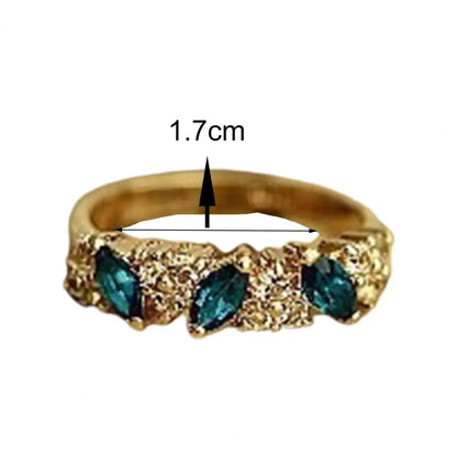 Retro Sense Ring Sweet Shiny Green Rhinestone Ring Index Finger Tail Ring Decoration Wedding Jewelry Birthday Gift for Women