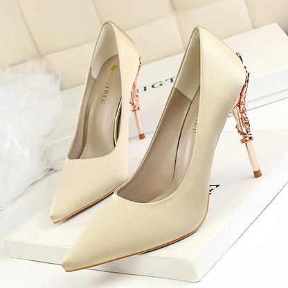 9219-2 Style Women Fashion Shoes Pure Color Leather High Heels Low Heels Medium Capsule Korean Style Spring Autumn