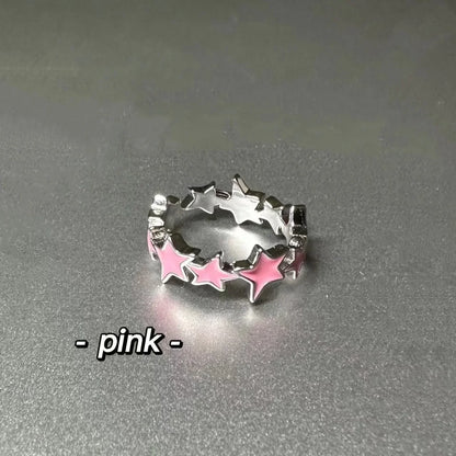 Y2k Irregular Pink Stars Rings Sweet Girls Cute Opening Adjustable Ring Korean Enamel Blue Star Paired Rings Aesthetics Jewelry