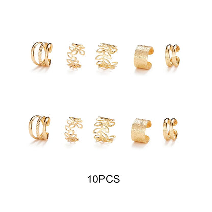 10 Pcs Leaves Clip Earrings for Women Rose Gold Color Creative Simple C Ear Cuff Non-Piercing Ear Clips Set Trend Jewelry Gift