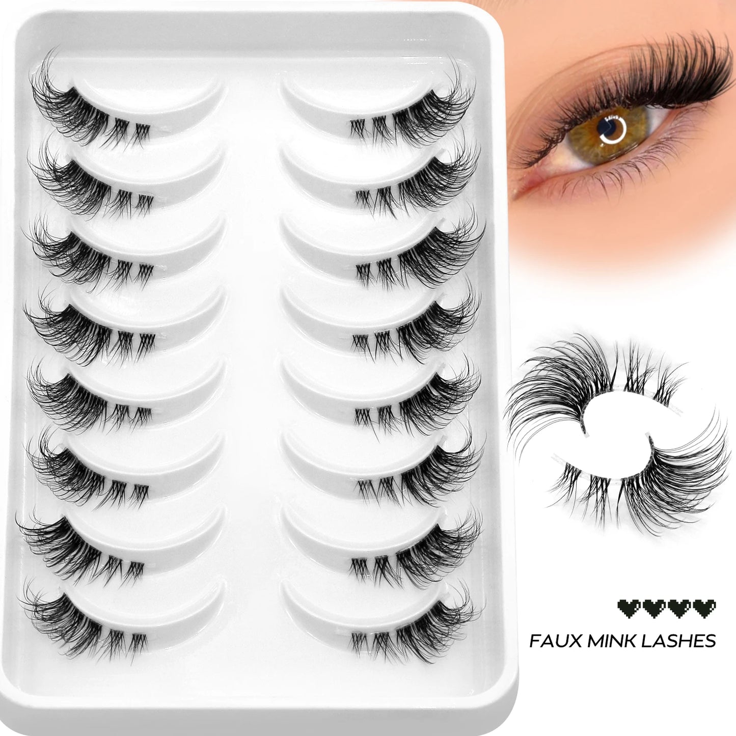 VELTRINAY False Eyelashes Half Lashes Cat Eye Natural Look Wispy Faux Mink Clear Eyelash Band Natural Lashes Makeup