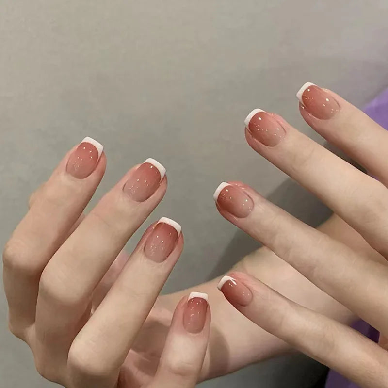 24Pcs Ballerina Fake Nails with Glue Solid Color Acrylic Press on Nails Glossy Gradient Full Cover Wearable Nail Manicure Tips