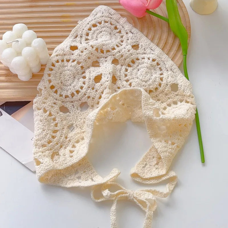 12styles Lace Mesh Triangle Scarf French Country Style Floral Hair Scarf Headwrap for Elegant Women Spring Summer Boho Bandana
