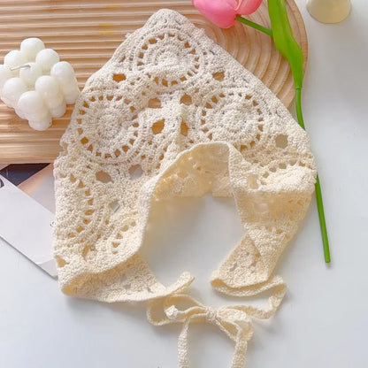12styles Lace Mesh Triangle Scarf French Country Style Floral Hair Scarf Headwrap for Elegant Women Spring Summer Boho Bandana
