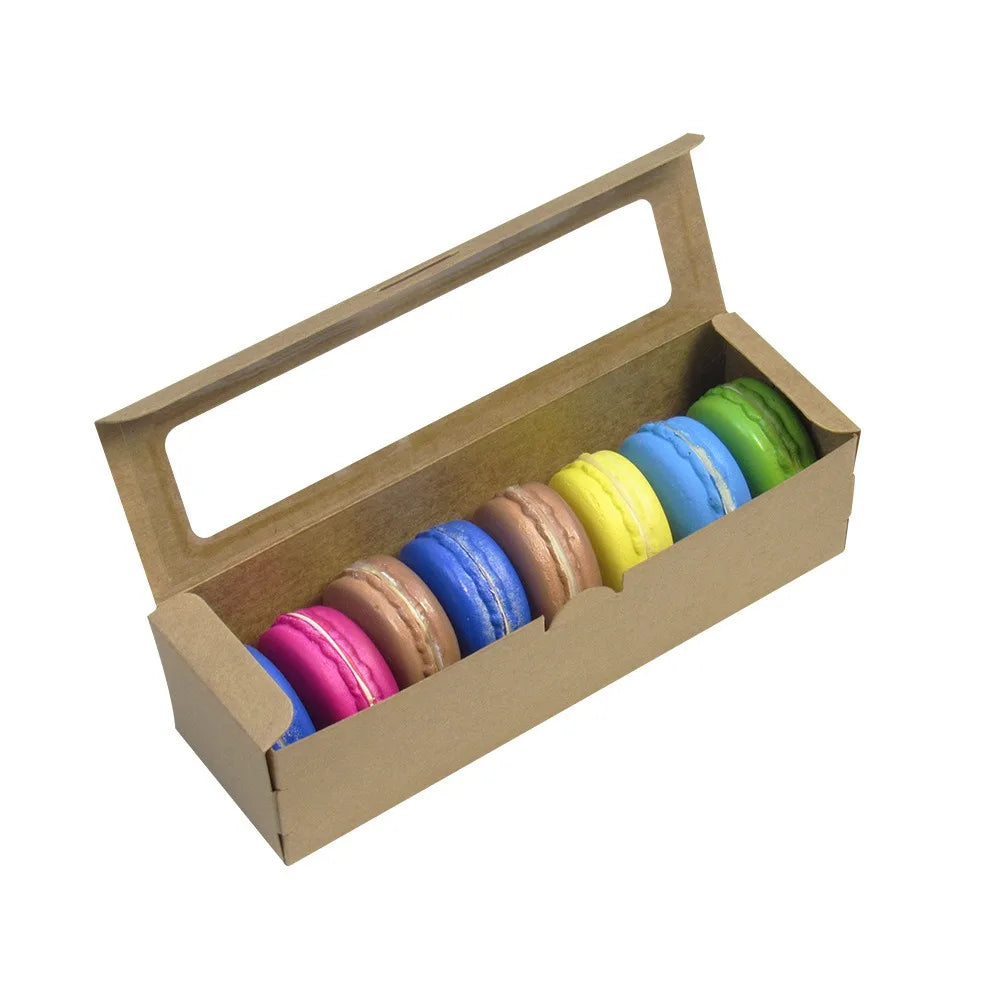 20Pcs Kraft Paper Macaron Boxes with Clear Window 2 Colors White Pastry Packaging Container Dessert Cookies Treat Delivery Box