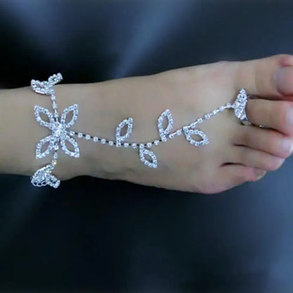 Crystal Rhinestone Leaf Hand Harness Bracelet Slave Chain Bracelet Ring Link Foot Finger Ring Finger Bracelet