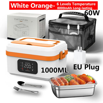 Wireless Electric Lunch Box 1600ML Capacity Heating 6Speed Constant Temperature Outdoor Lunch Box 304 Food-Grade Stainless Steel