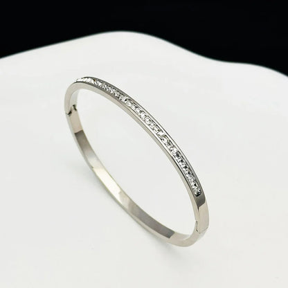 1PC Titanium Steel Stainless Steel Inlaid Zircon Gold Plated Bracelet Classic and Simple Style Bangles for Women Daily Jewelry