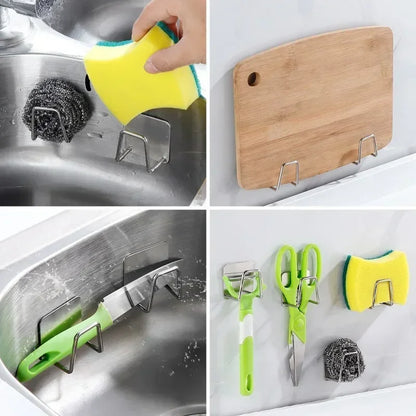1/10pcs Kitchen Stainless Steel Sink Sponges Holder Self Adhesive Drain Drying Rack Shelf Household Wall Hooks Storage Organizer