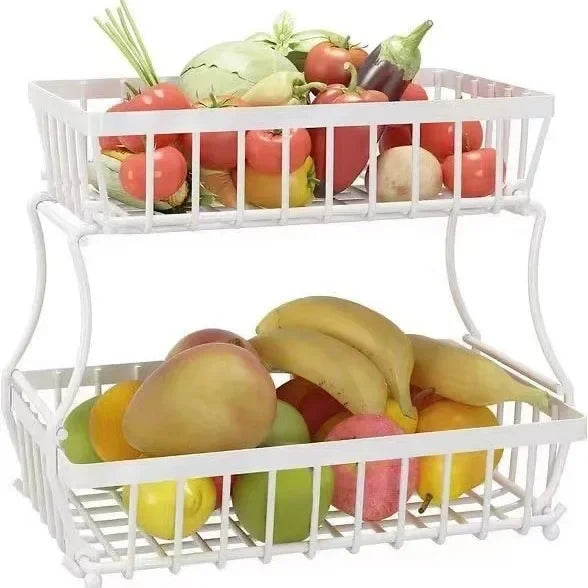 Detachable Metal Fruit Baskets Kicthen Double Layer Desktop Shelf Vegetables Snack Storage Organizers Basket Bowl Stackable