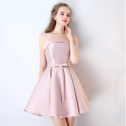 Sexy Strapless Wedding Bridesmaid Party Dress Elegant Prom Evening Guest Mini Summer Dresses for Women 2022 robe Without Pocket