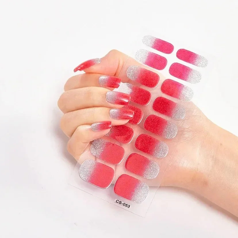 16Tips Nude Semi-Cured Gel Nail Wraps Sticker Long-Lasting UV LED Lamp French Nail Decal Full Cover Waterproof Semi-Cured Sticke