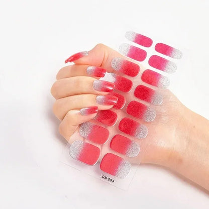 16Tips Nude Semi-Cured Gel Nail Wraps Sticker Long-Lasting UV LED Lamp French Nail Decal Full Cover Waterproof Semi-Cured Sticke
