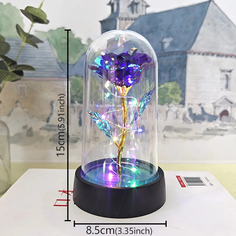 Valentines Day Gift for Girlfriend Eternal Rose LED Light Foil Flower In Glass Cover Mothers Day Wedding Favors Bridesmaid Gift