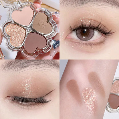 Lucky Clover Eyeshadow Palette Daily Fine Glitter Pearlescent Matte Pure Lust Four-Color Eyeshadow Palette Earth Color Pink Grey
