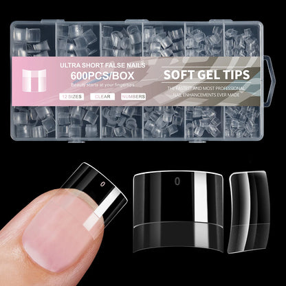 600pcs Ultra Short French False Nails Acrylic Nail Pieces Almond Square Traceless Half Pack Scrub False Nails Girls Beauty Tools