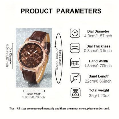Fashion Quartz Watch 5/10/7/3-Piece Set - Round Zinc Alloy Case with PU Leather Strap