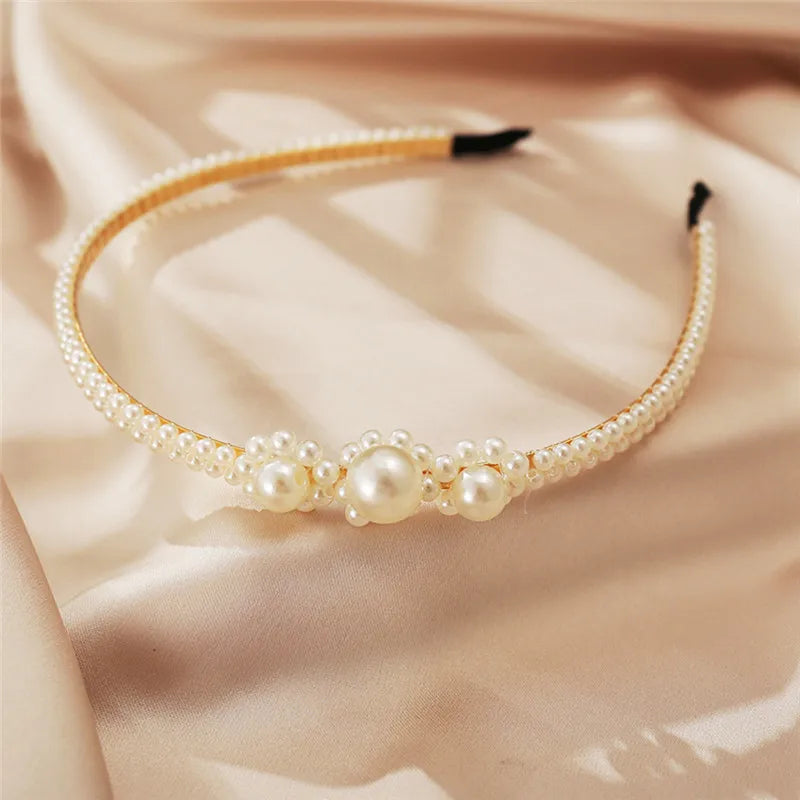 VAGZEB Fashion Full Pearl Hairbands Elastic Flower Women Hair Hoop Bands Headband Bezel Girls Hair Accessories Headdress
