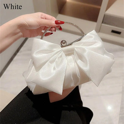 Fashion Rhinestone Bowknot Evening Bag Glitter Gold Silver Bow Chain Bag Clutch Bag for Women Female