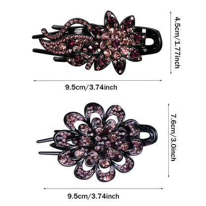 Shiny Rhinestone Hairpin Flower Leaf Duckbill Hair Claws Retro Hair Clips Accessories For Women Shinning Ponytail Headwear