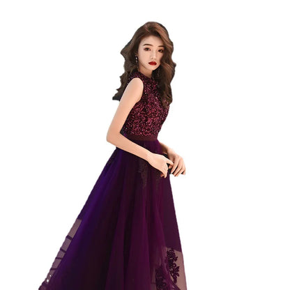 Luxury dark purple Fashion lady girl lady women prom performance bridesmaid dress princess party gown