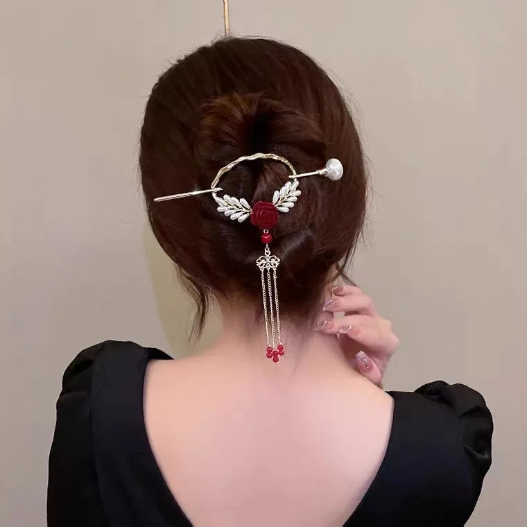 Delicate Tassels Rose Flower Alloy Hairpins for Women Girls Charm Retro Hair Clip New Hair Women's Accessories Gifts