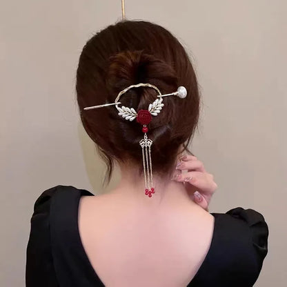 Delicate Tassels Rose Flower Alloy Hairpins for Women Girls Charm Retro Hair Clip New Hair Women's Accessories Gifts