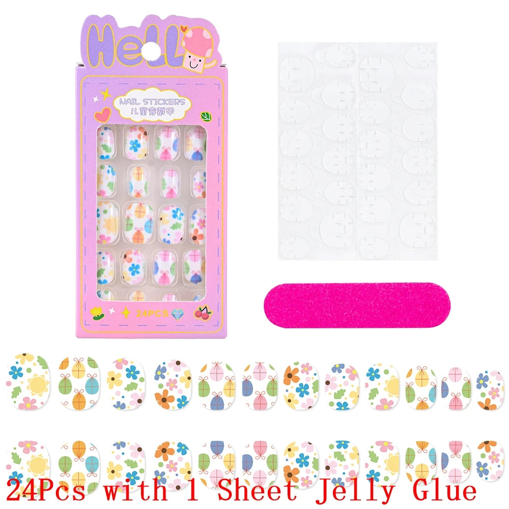 12pcs Cute Kids Dress-Up Fake Nail Girls Press on Nails Princess Pretend Play Toy Nail Tips Self-adhesive Children False Nails *