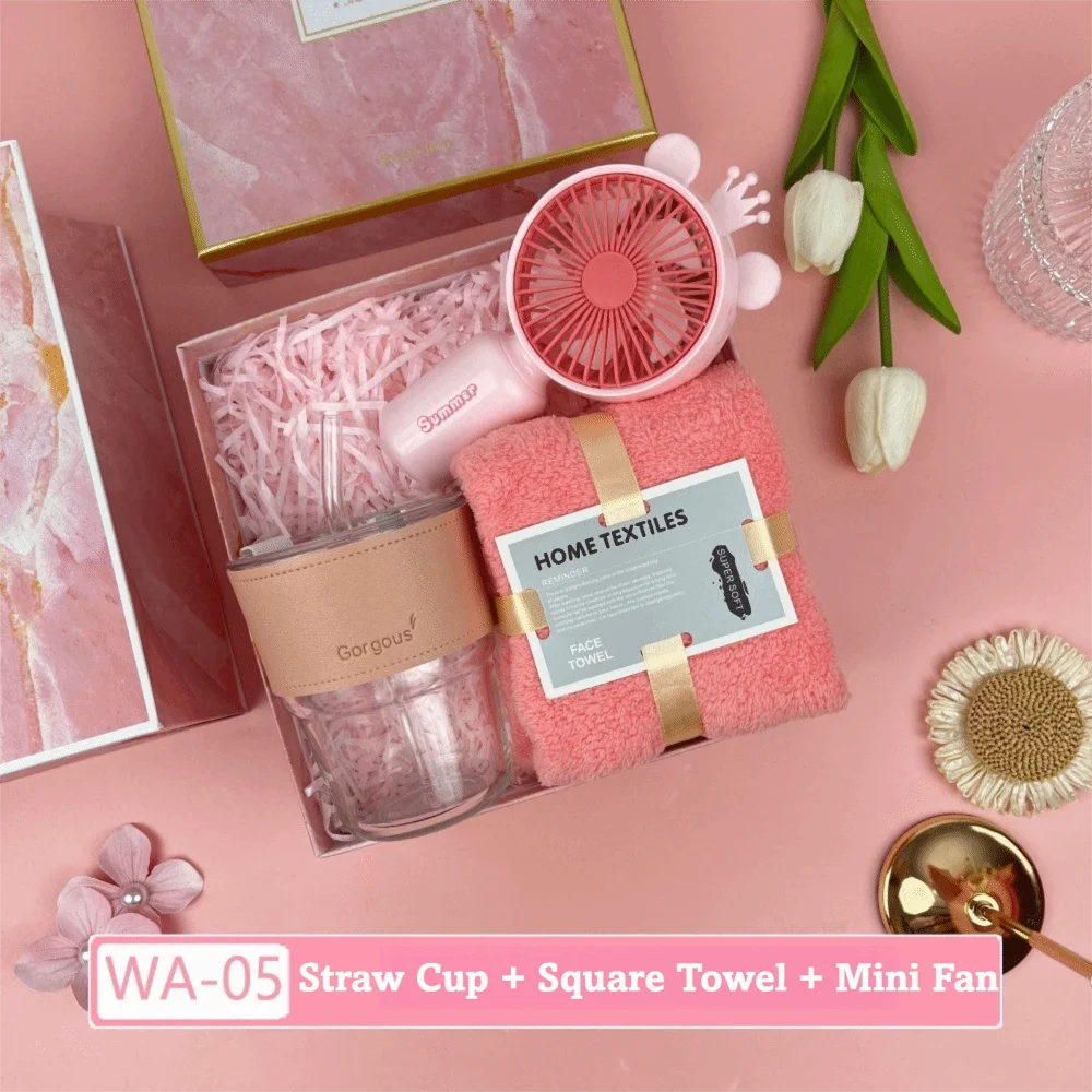 3IN1 Souvenir Gift Set Stylish Design Fan/Towel/Cup Practical Gift Sets with Paper Bag Portable Gift Box Set Personalized Gifts